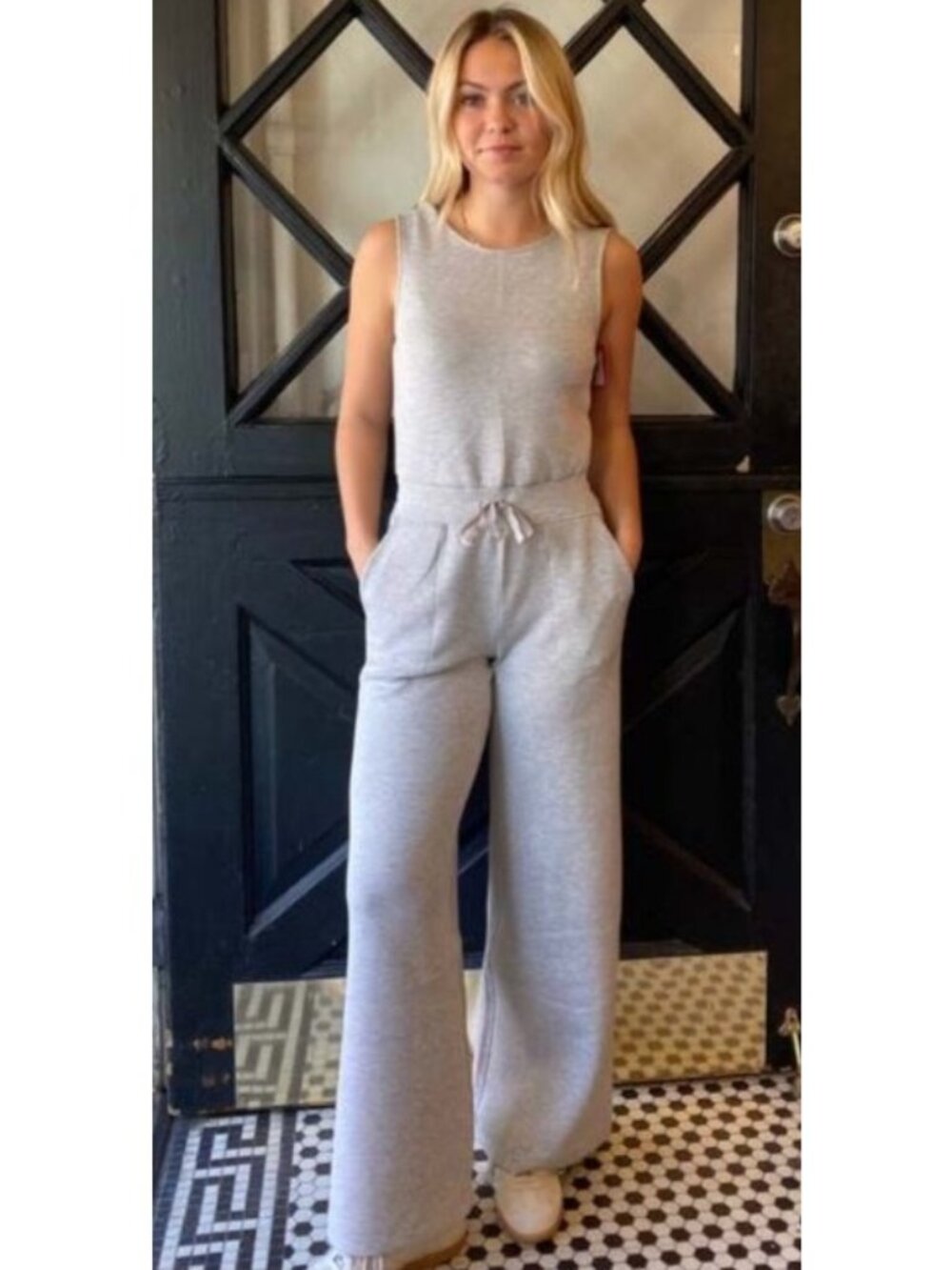 NEW Spanx Air Essentials Wide-Leg Jumpsuit Sleeveless Lite Grey Heather Lounge